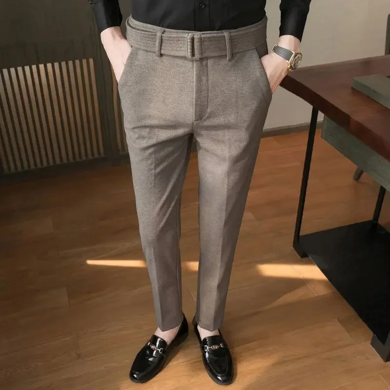 

2023 Autumn and Winter Men's Fashion Solid Color Fabric Casual Thickened Wool Business Brushed Straight Tube Versatile Pants