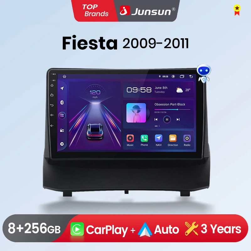 Junsun kabelloses carplay android auto radio für ford fiesta mk7 2012-2015 auto intelligente systeme rds bt dsp 2 din autoradio