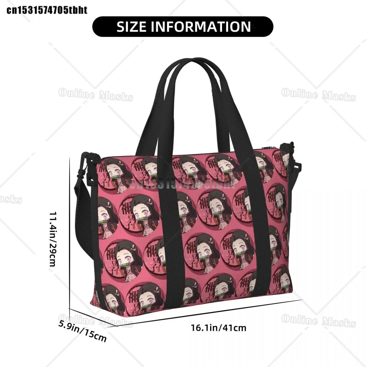 Kimetsu No Yaiba Nezuko Tote Bag Women Large Capacity Demons Slayers Anime Manga Beach Gym Shoulder Travel Bag