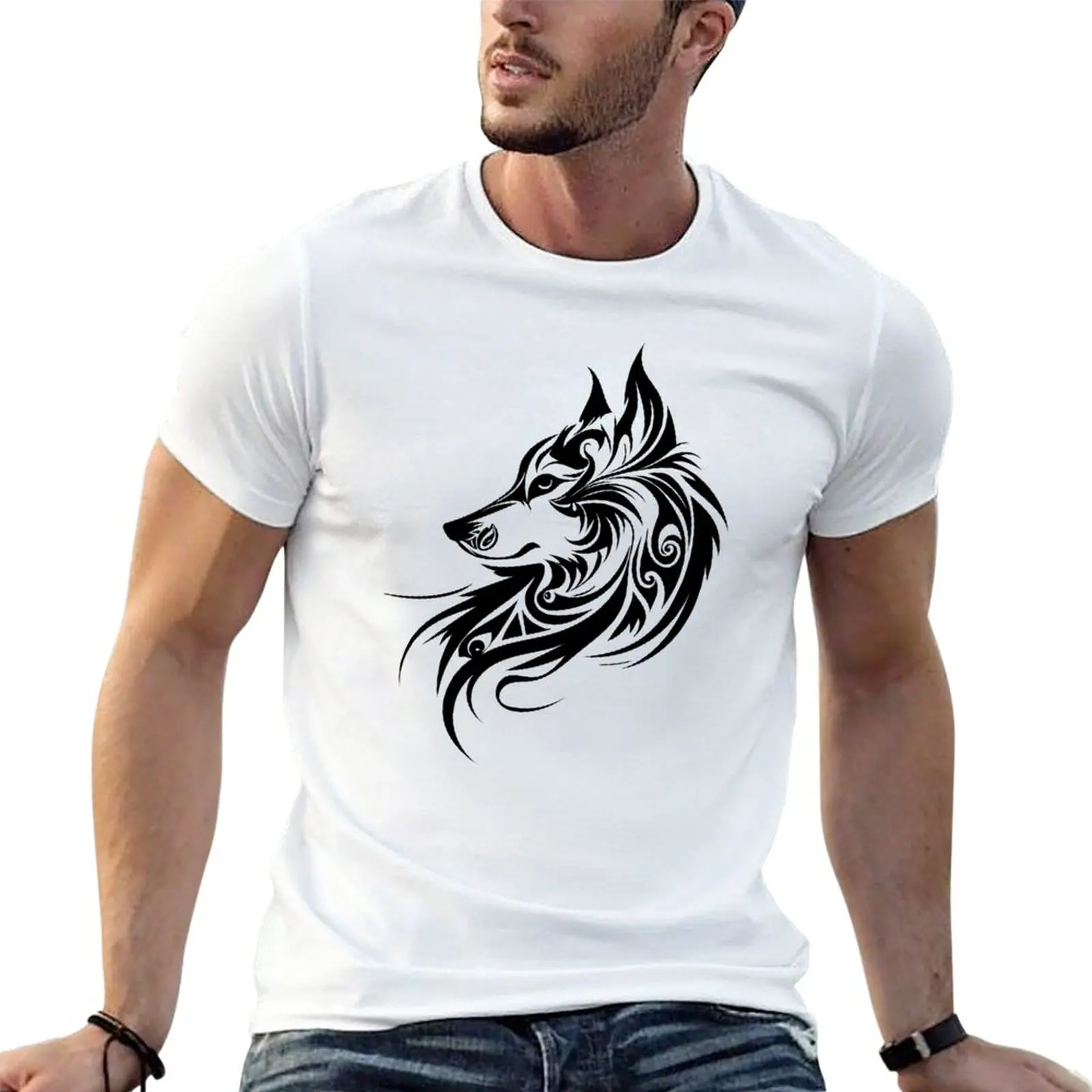 

Wolf Silhouette, Legendary Animals, Tribal Art T-Shirt quick drying korean fashion sweat shirt t shirts for men pack