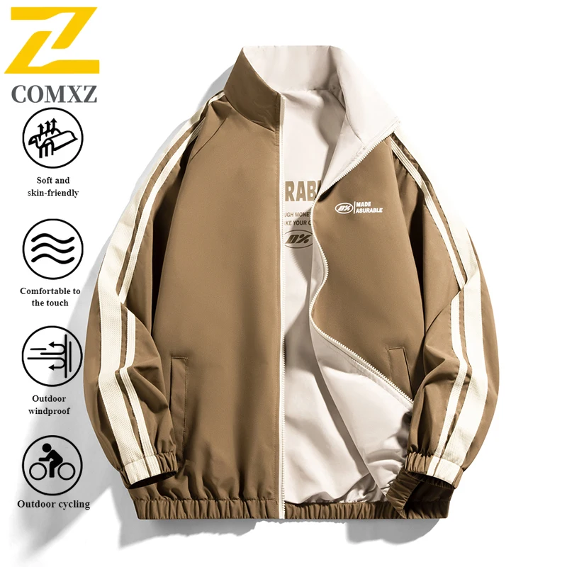 EiAO Jacket Striped Reversible  Men Women Stand Collar Casual Coat Waterproof Windproof Outdoor Print for Hiking Camping Fishing