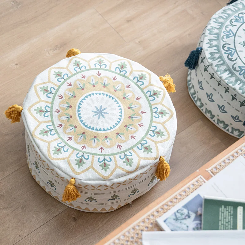 Nordic Boho Unstuffed Ottoman Cover Round Pouf Cushion Floor Seat Foot Stool Cover for Bedroom Entrance Living Room Decor
