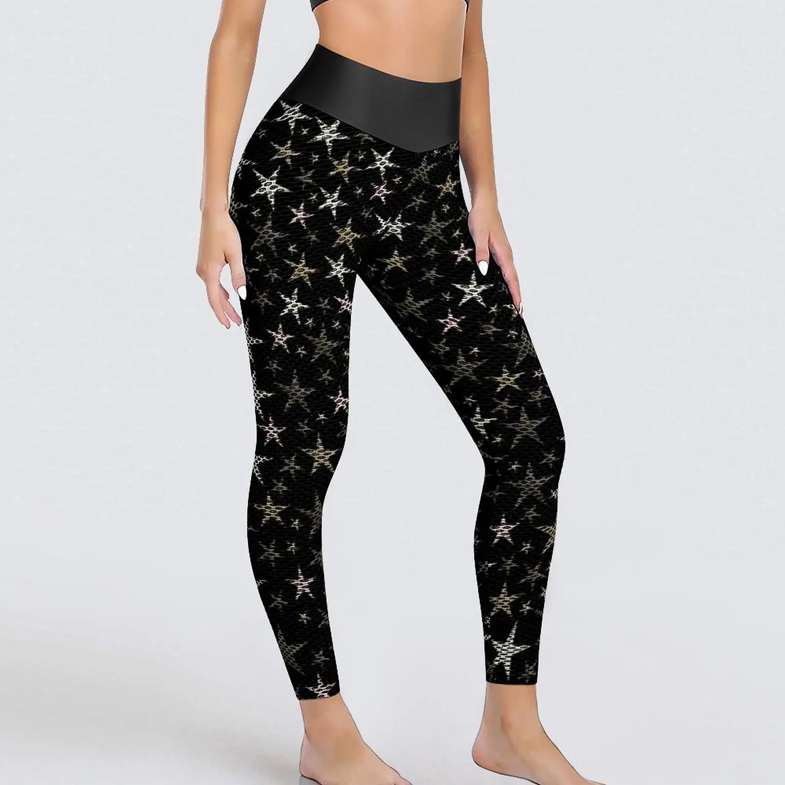 Bright Star Leggings Sexy Black Silver Shiny Stars Print High Waist Yoga  Pants Sweet Stretchy Leggins Lady Workout Sport Legging