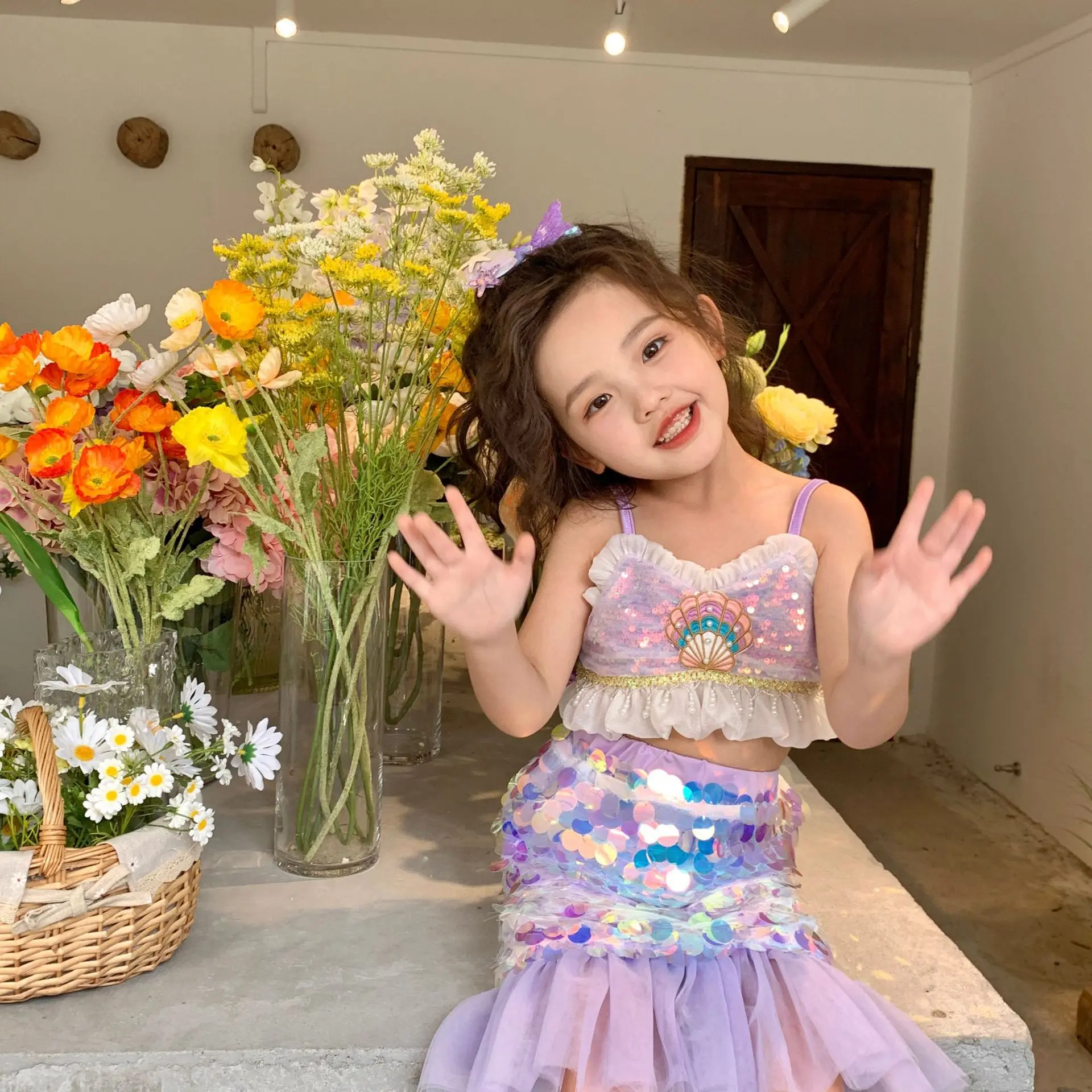 Baby Girls Little Mermaid Clothing Set for Kids Sequins Piece