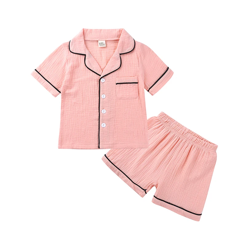 children's pajamas bulk Kids Pajama Sets for Boys Girls 3-8T pure color cotton linen Outfits Set Short Sleeve Blouse Tops+Shorts Sleepwear Pajamas Soft best toddler nightgown