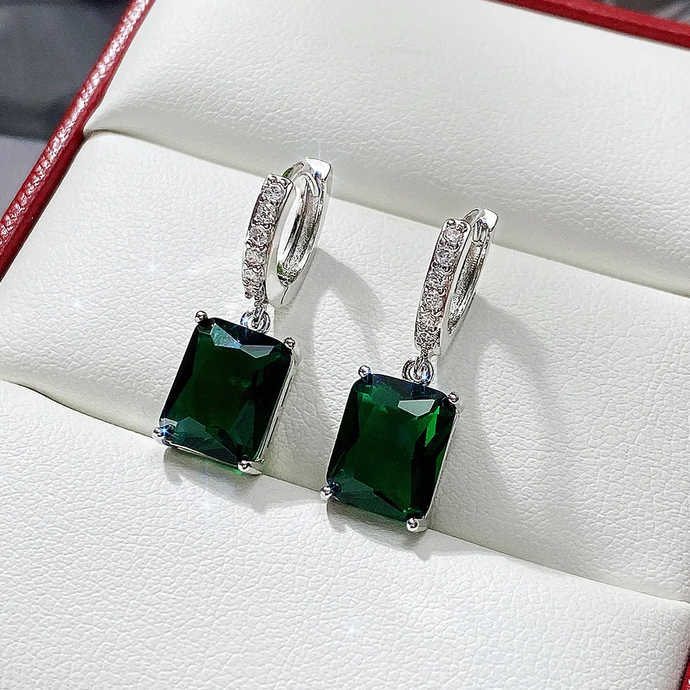 Groß Blau Gelb Rosa Grün Rechteck Stein Anhänger Ohrringe Für Frauen Silber Farbe Weiß Zirkon Hochzeit Tropfen Ohrring Schmuck CZ – Detail 1