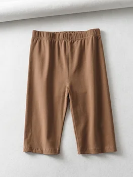 sexy women cotton high waist elastic pure color slim Knee-Length biker shorts female 5