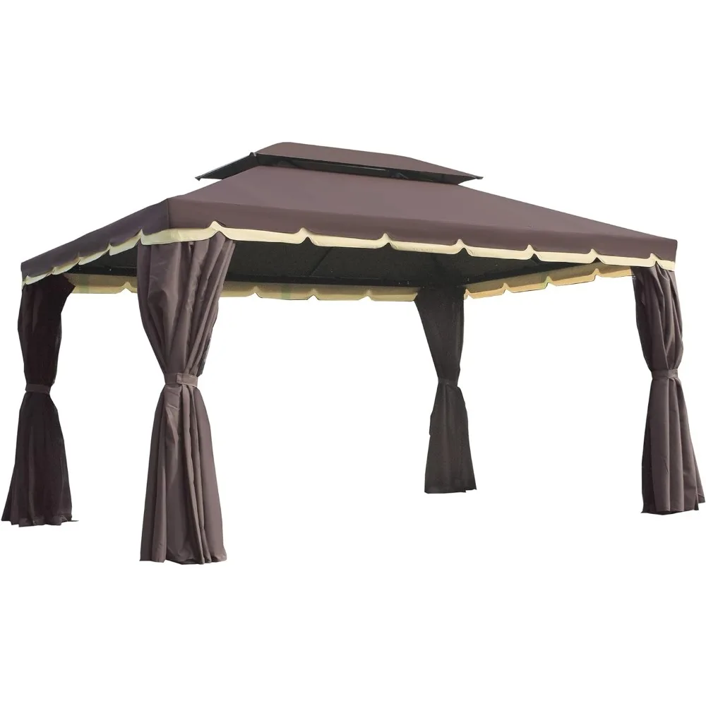 

Sunny 10' x 13' patio gazebo, outdoor gazebo canopy shelter with netting and curtains, aluminum frame, coffee