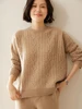 New Chic Women Cashmere Cable Knit Sweater O-neck Pullover Autumn Winter Thick Long Sleeve 100% Cashmere Knitwear Vintage Style 4