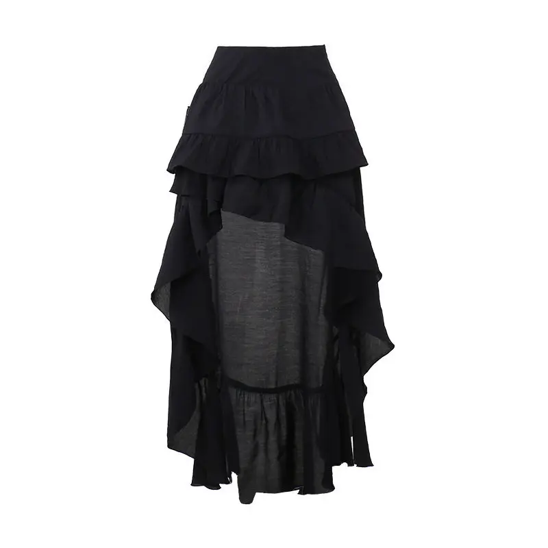 Gothic Kawaii Black Tiered Skirt with Irregular Hem – Retro 90s Inspired Party Fashion