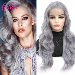 Grey Silver Synthetic Lace Front Wigs Body Wave Black Brown Color Synthetic Hair Lace Wigs Natural Hairline For Women 18InchFXKS