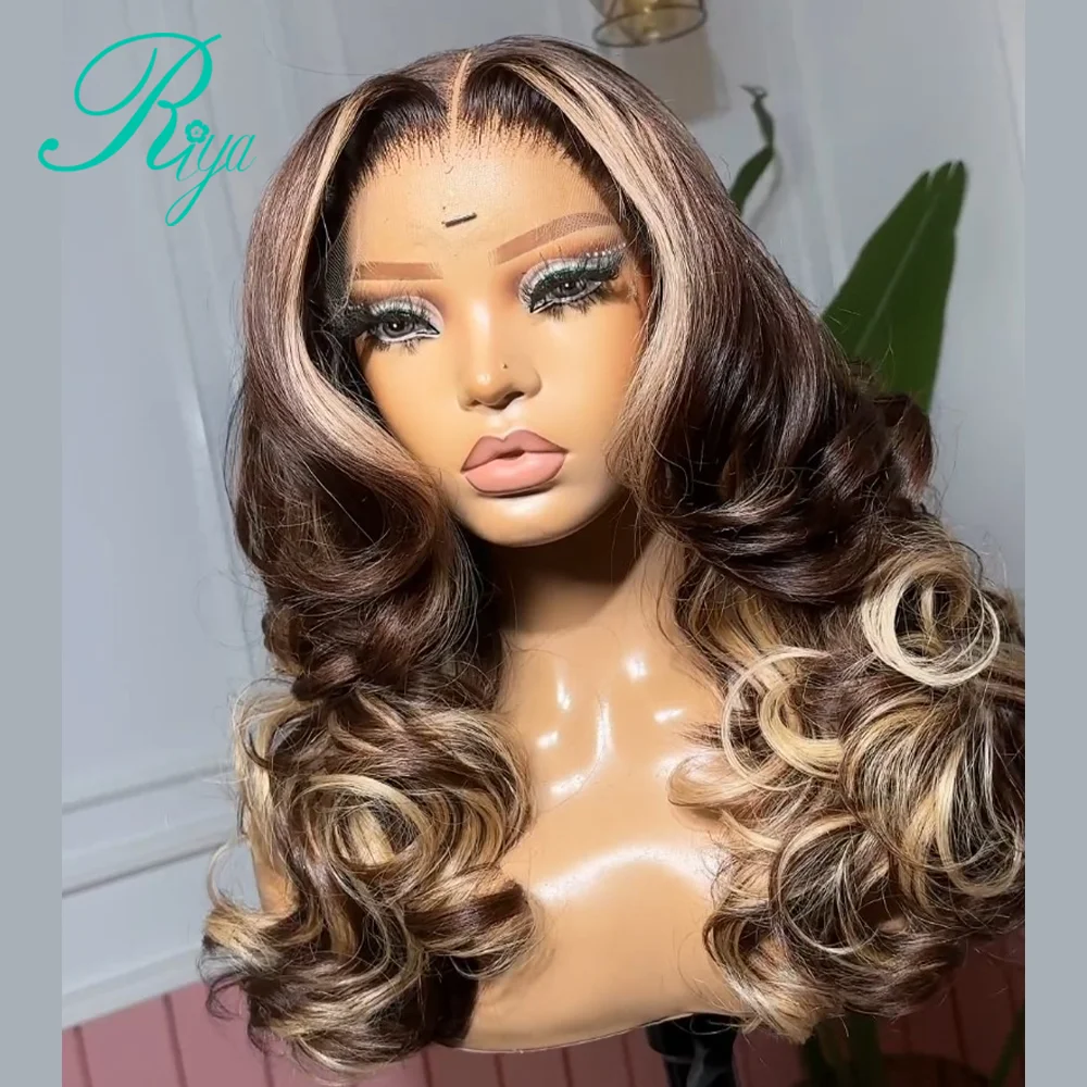 Loose Wave Highlight Chocolate Brown 5x7 Pre-cut Lace Wig Brazilian Human Hair Wig Real Glueless Remy 360 Full Lace Wigs