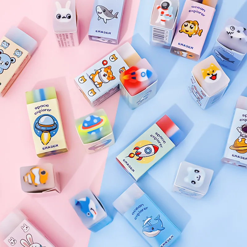 

36 pcs/lot Cartoon Animal Slice Eraser Cute Writing Drawing Rubber Pencil Erasers Stationery Kids Gifts School Supplies