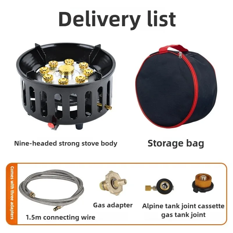 21000W 9-Core Camping Gas Stove High-Power Burner Picnic Outdoor Stove Windproof Electronic Ignition Camping Equipment