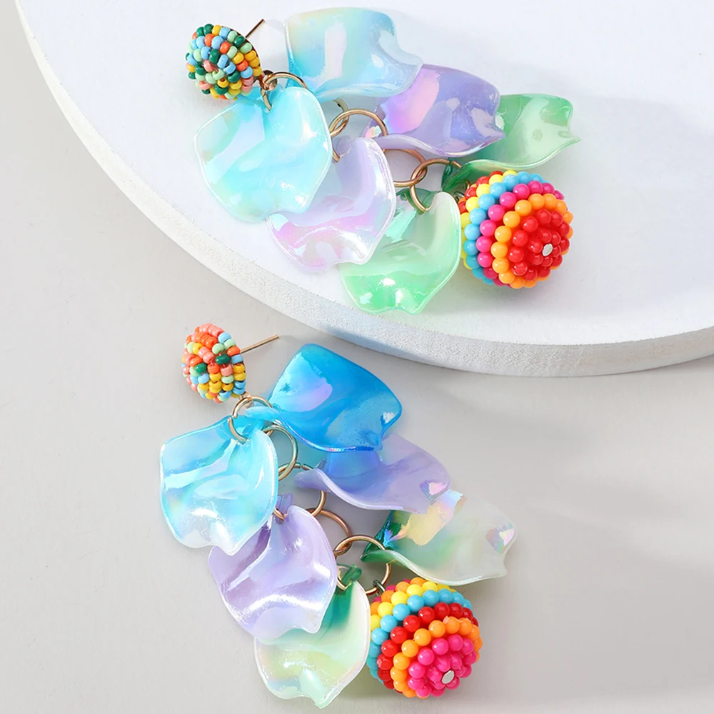 Acrylic Flower Beads Earrings Acrylic Dangle Earrings Pastel Flower Earring Dangle