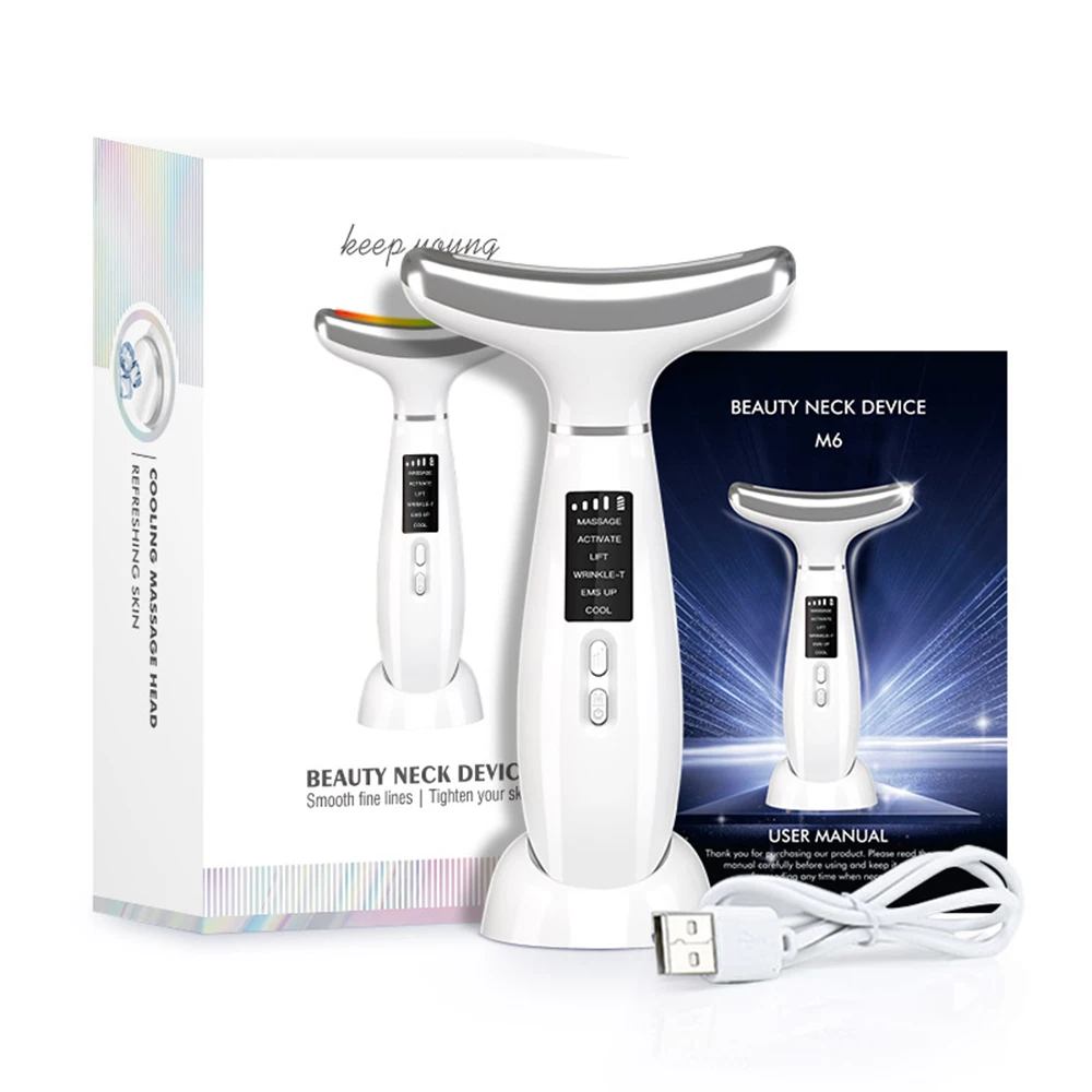 Ice Compress Neck Face Lifting Beauty Apparatus Led Phototherapy Vibration EMS Microcurrent Facial Firming Massager Skin Care