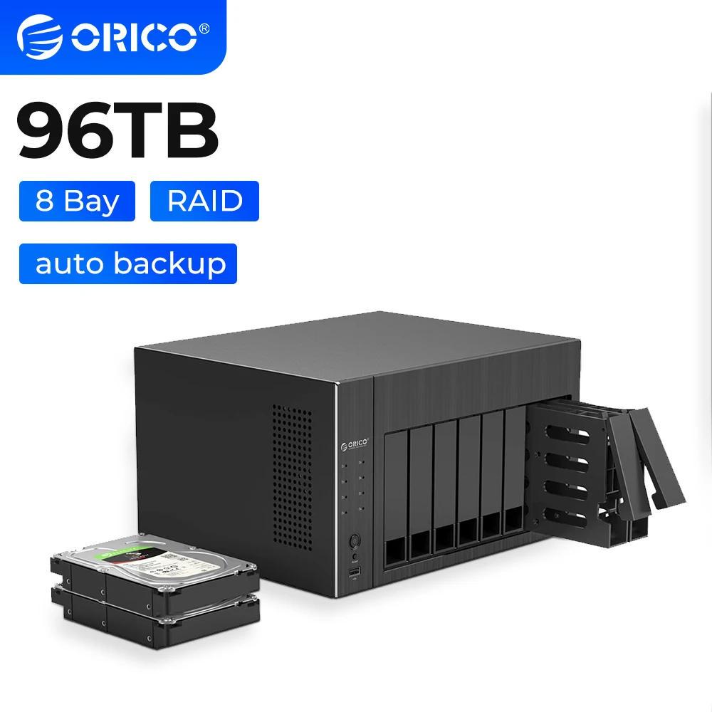 ORICO  8 Bay Network Attached Storage with RAID 3.5inch SATA HDD, 2.5inch SATA HDD/SSD Built-in Power 350W