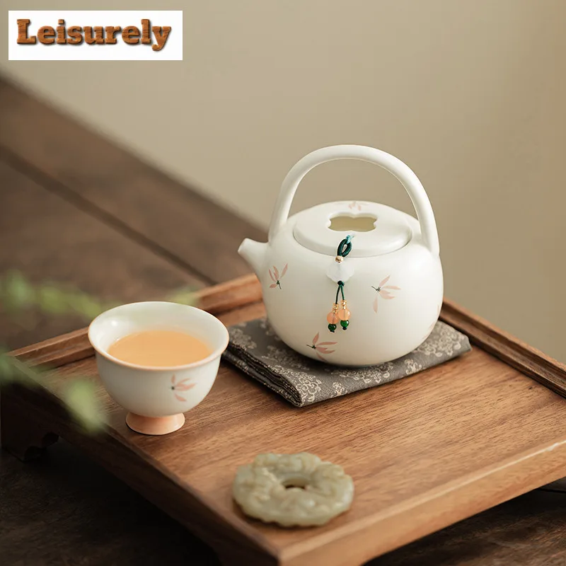 203ml Orchid Wind Chime Cream Ding Kiln Teapot Vintage Tea Infuser Pot Tea Maker Kettle with Strainer Tableware Supplies Craft