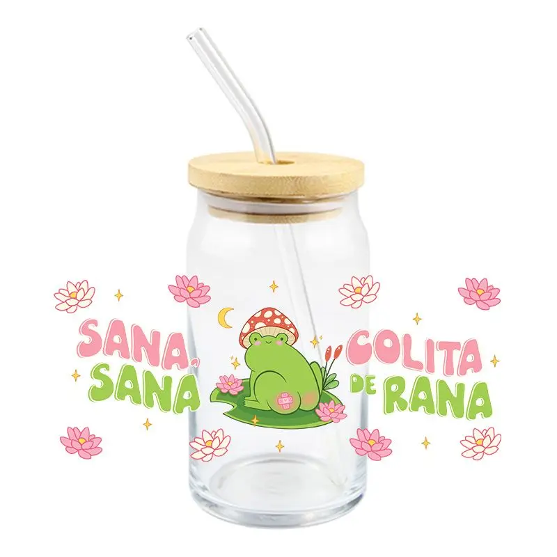 Cute Frog UV DTF Wrap Transfer Stickers Cartoon Green Design DTF Wrap For Glasses Cups Decals Waterproof Decal