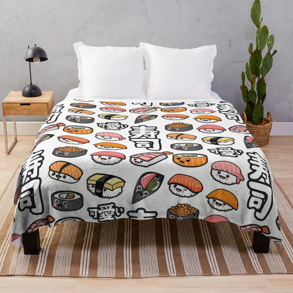 

Sushi kawaii Throw Blanket Decorative Beds Nap wednesday Blankets