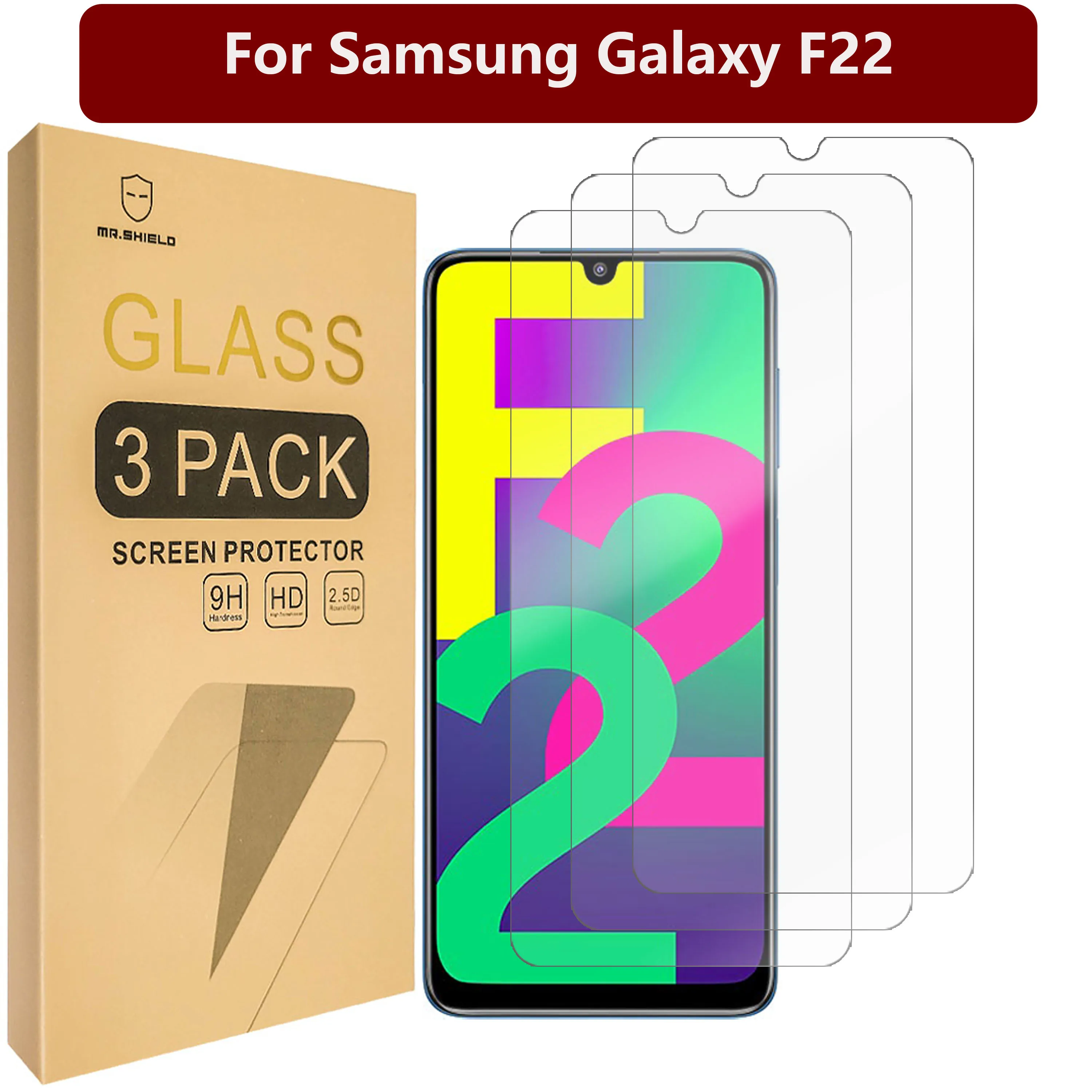 

Mr.Shield [3-Pack] Designed For Samsung Galaxy F22 [Tempered Glass] [Japan Glass with 9H Hardness] Screen Protector