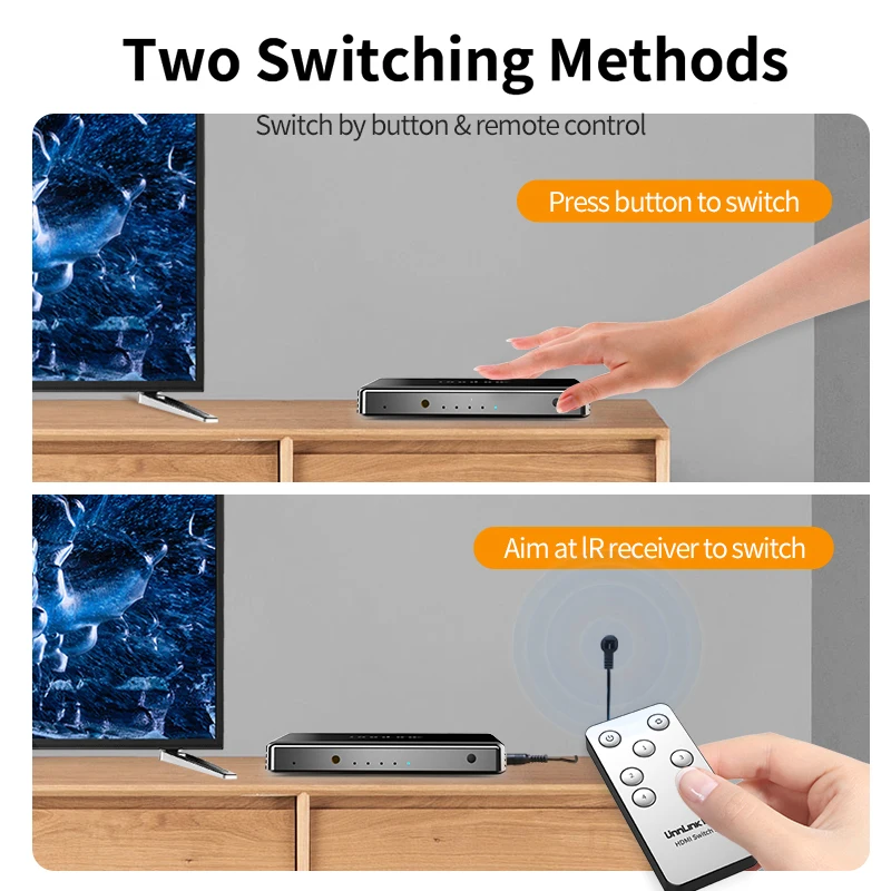 Unnlink-switch Hdmi com Controle Remoto ir Video Switcher em 4k 60hz 5x1 em Uso com tv Box Ps4 Xbox pc para tv Monitor Projetor - Imagem 5