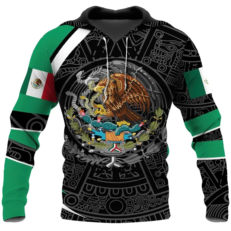 thumbnail image 1 of Sudadera con capucha con estampado 3D de la bandera mexicana, sudadera con capucha informal azteca mexicana, sudadera con capucha deportiva de gran tamaño con estampado completo para hombre, 1 of 4