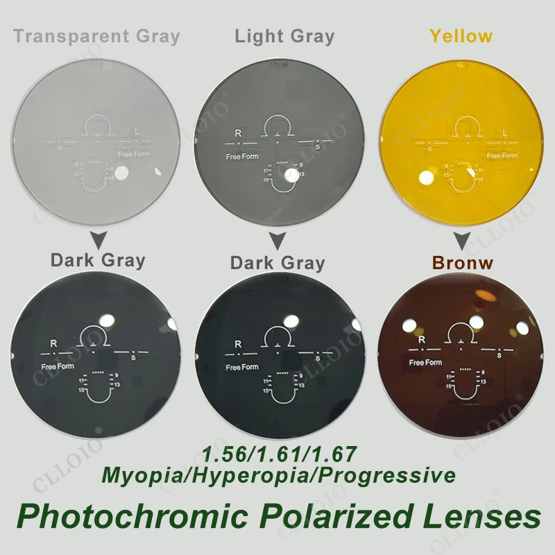 

CLLOIO Photochromic Polarized Series Myopia Hyperopia Progressive Lens 1.56 1.61 1.67 Prescription CR-39 Resin Aspheric Lenses