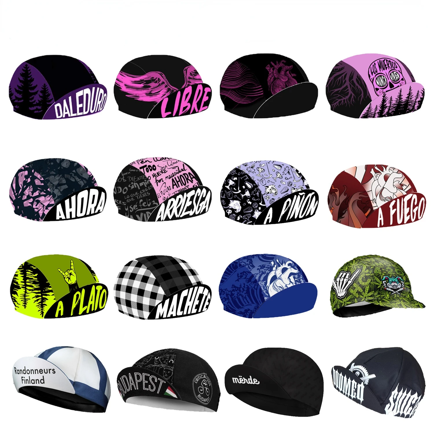 

Classic Retro Colorful Series Polyester Cycling Caps Black Red Purple Blue Green Balaclava Quick-Drying Team Bicycle Hat Print