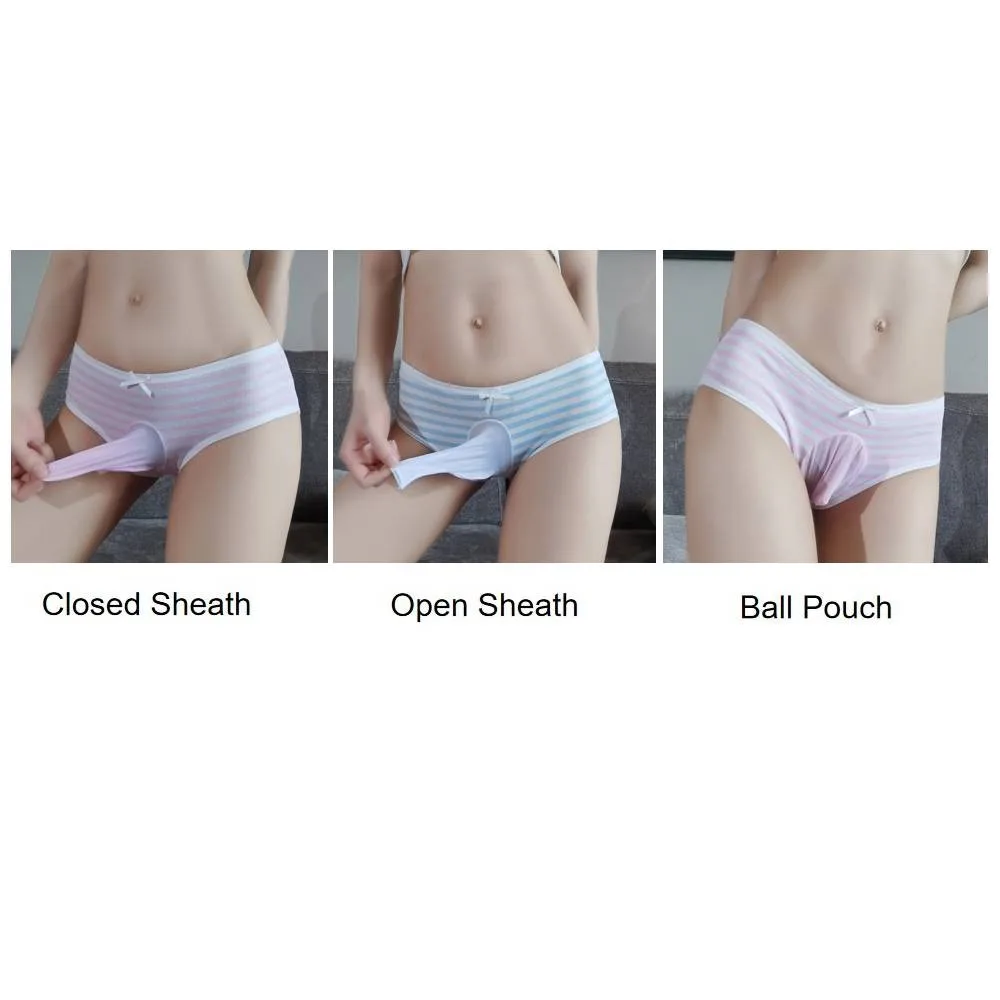 Mens Underwear Japanese Sissy Men's Sexy Stripes Panties with JJ Set Peni Pouch Underwear Open Close Sheath Lingiere Fun Crossdress Brief