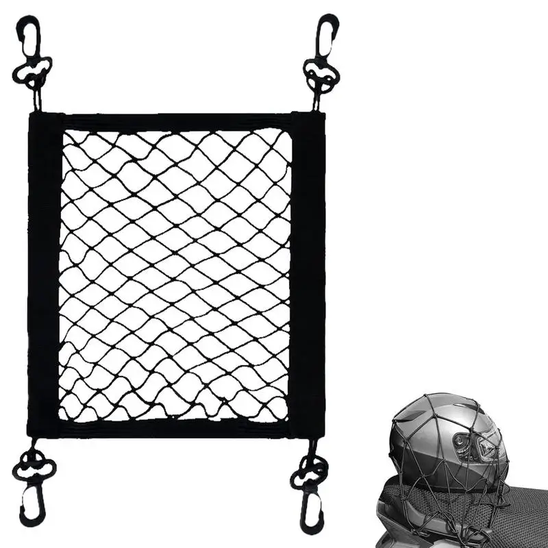 Motorcycle Cargo Net Polyester High Elastic Cargo Net with 4 Adjustable Hooks 360 Degree Rotatable Motorcycle Net Supplies