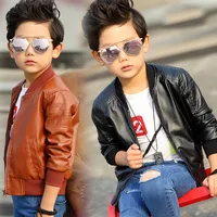 Boys Coats Autumn Winter Fashion Korean Children's Plus Velvet Warming Cotton PU Leather Jacket For 3-8Y Kids Jacket Outerwear