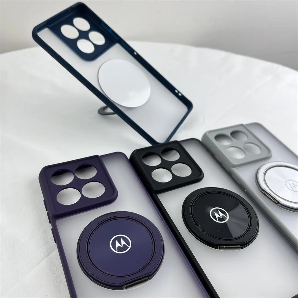 Transparent Frosted Silicone Frame Case with Magnetic Rotating Ring Bracket
