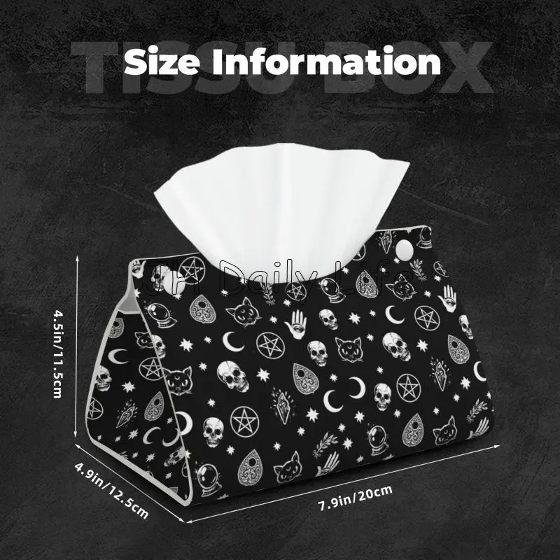 Gothic Skull Cat Moon Pattern Facial Tissue Box Cover Rectangular Waterproof PU Leather Tissue Holders for Home Office Car Decor 4