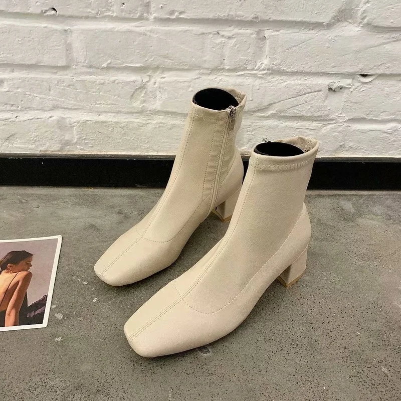 Korean Women Boots 2022 Fashion Modern Boots Autumn Winter New Ankle Mid-tube Shoes Woman Casual High-heeled Boots Ladies Shoes