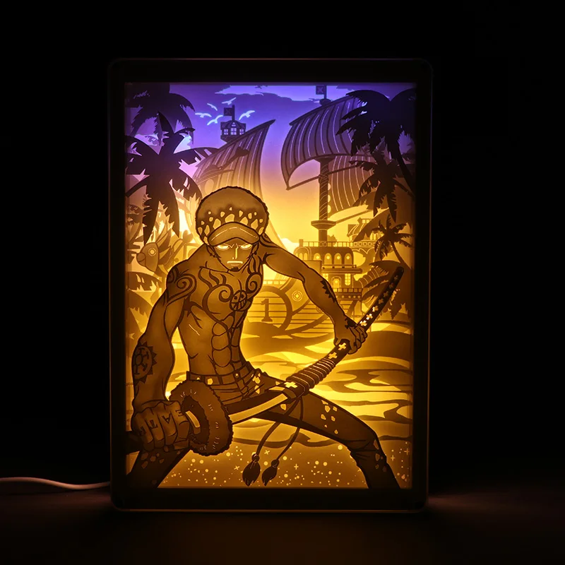 

Night Light Gifts Paper-cut Atmosphere Anime Pirate Roronoa Zoro Captain Lamp 3D Paper Carving Art Lamp USB Power for Bedroom