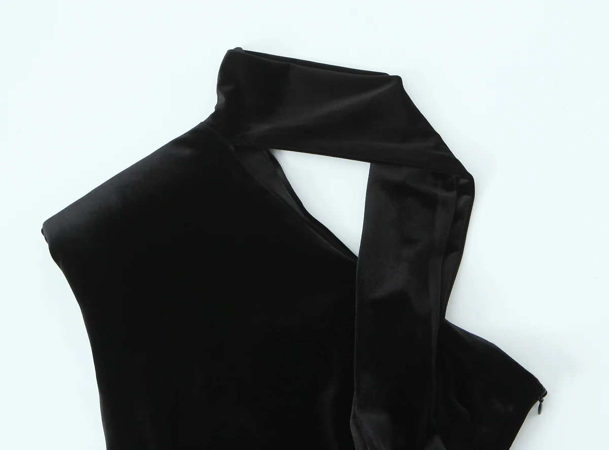 Women Summer Solid Backless Slim Mini Sexy Dress Female Halter Sleeveless High Waist Dress Lady Asymmetrical Scarf Collar Dress