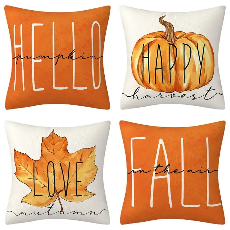 

Autumn Pumpkin Pillowcase with Invisible Zippers Creative Maple Leaf Throw Pillow Covers for Thanksgiving Harvest Festival Decor