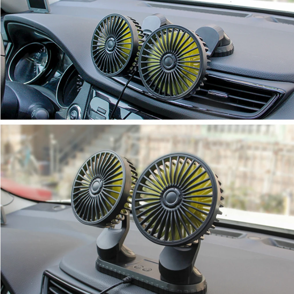 Car Air Cooler Fan Double Head Rotatable Dashboard Portable Summer