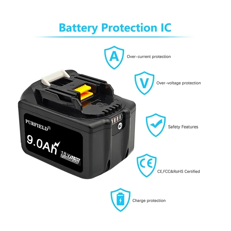 Purfield-bateria Recarregável e Carregador para Makita 18v 9.0ah Bl1830 9000mah Bl1840 Bl1850 Bl1860 Bl1860b Ferramentas - Image 5