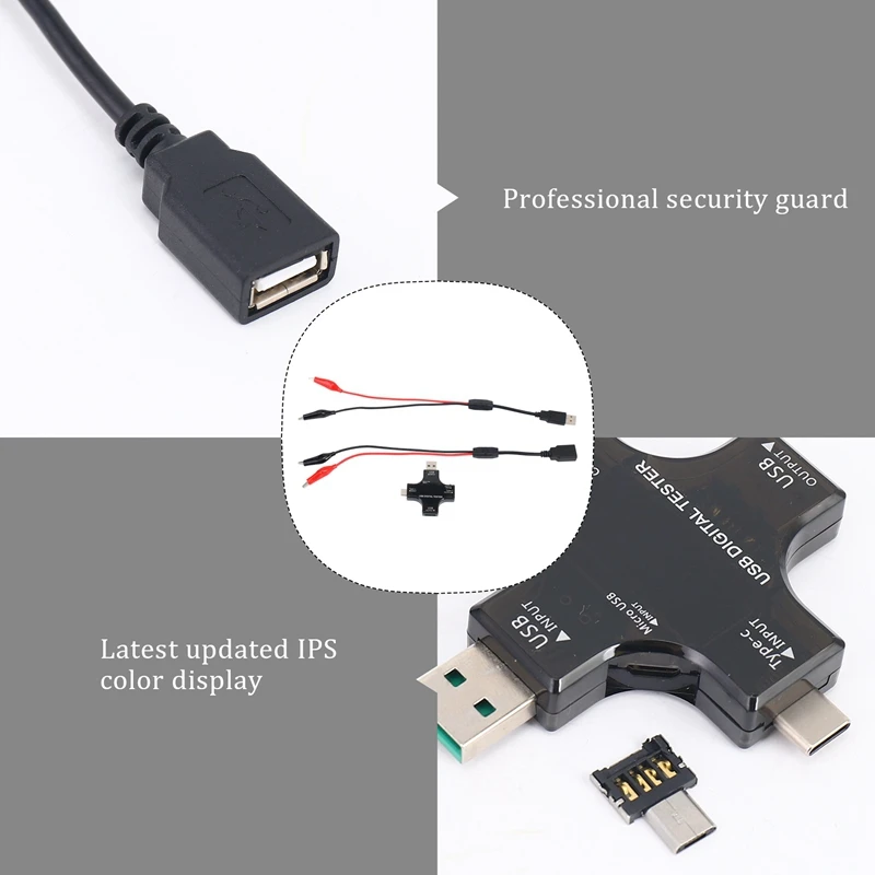 USB C Tester 2 In 1 Type C USB Tester Color Screen IPS Digital Multimeter Voltage Current Power Resistance Temperature With Clip digital multimeter,multimeter tester