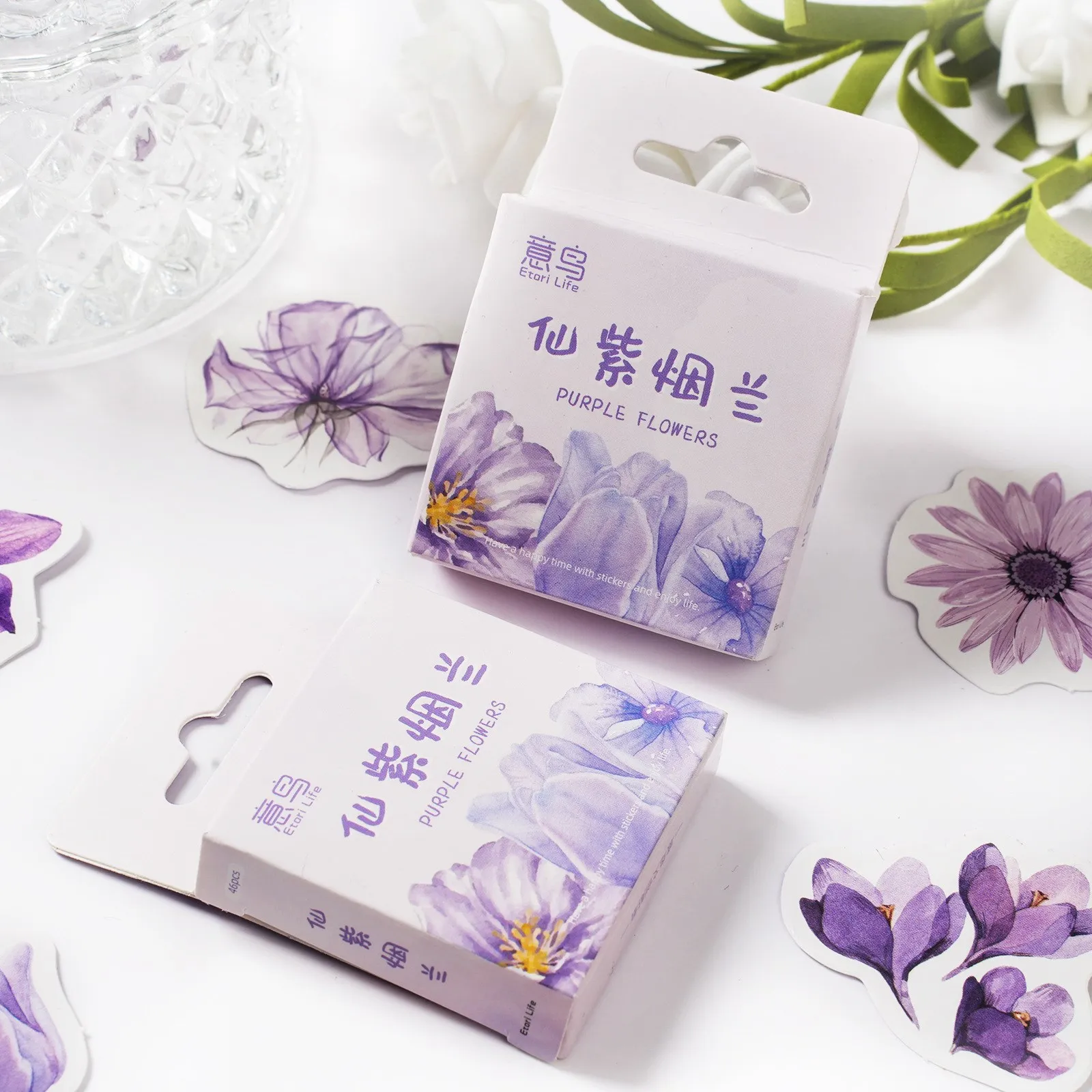 46 Pcs purple Flower Stickers Self-Adhesive Pretty Floral Stickers Stickers  For Scrapbooking Greeting Card Making