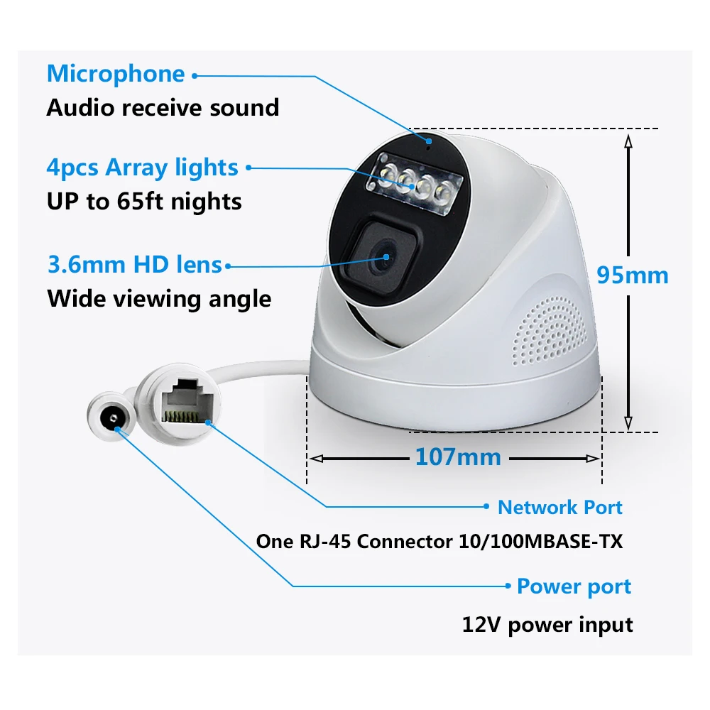 4K 8MP 4MP POE IP Camera Audio Outdoor H.265 Onvif Wide Angle 2.8mm AI Color Night Vision Home CCTV Video Surveillance Security - 6