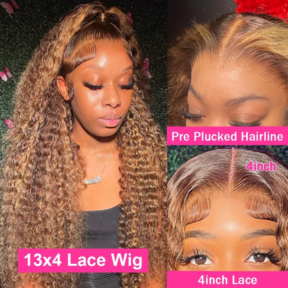 Ombre Highlight Wig Human Hair Curly Loose Deep Wave Lace Frontal Wig 4/27 Colored Brazilian 13x4 Lace Front Wigs For Women Lace Front Wig Human Hair Wig