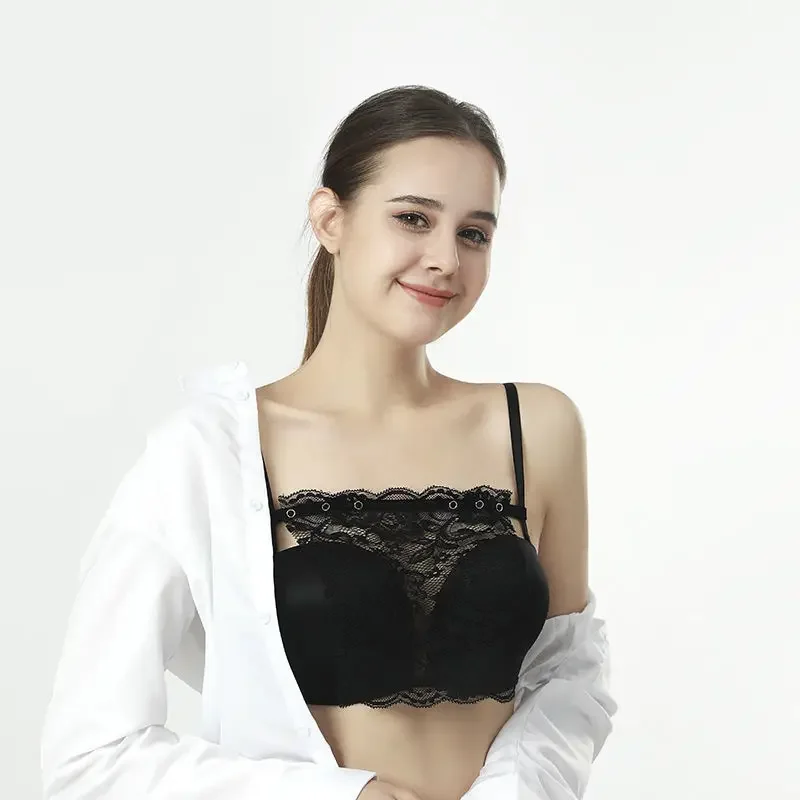 Invisible Tube Top Black Lace All-match Ladies Seamless Sexy Strapless  Invisible Bra Prevent Downblouse Underwear Accessories - AliExpress