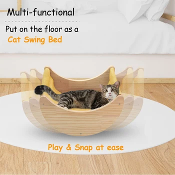 Cat Shelf Wall Hammock Climbing Shelves Moon Shaped And Perches Ladder Solid Wood Steps For Activity Indoor Cats Wall Furniture 4