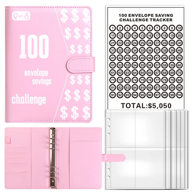 

100 Envelope Challenge Binder, A5 Savings Binder With Cash Envelopes,Budget Binder For Planning And Saving