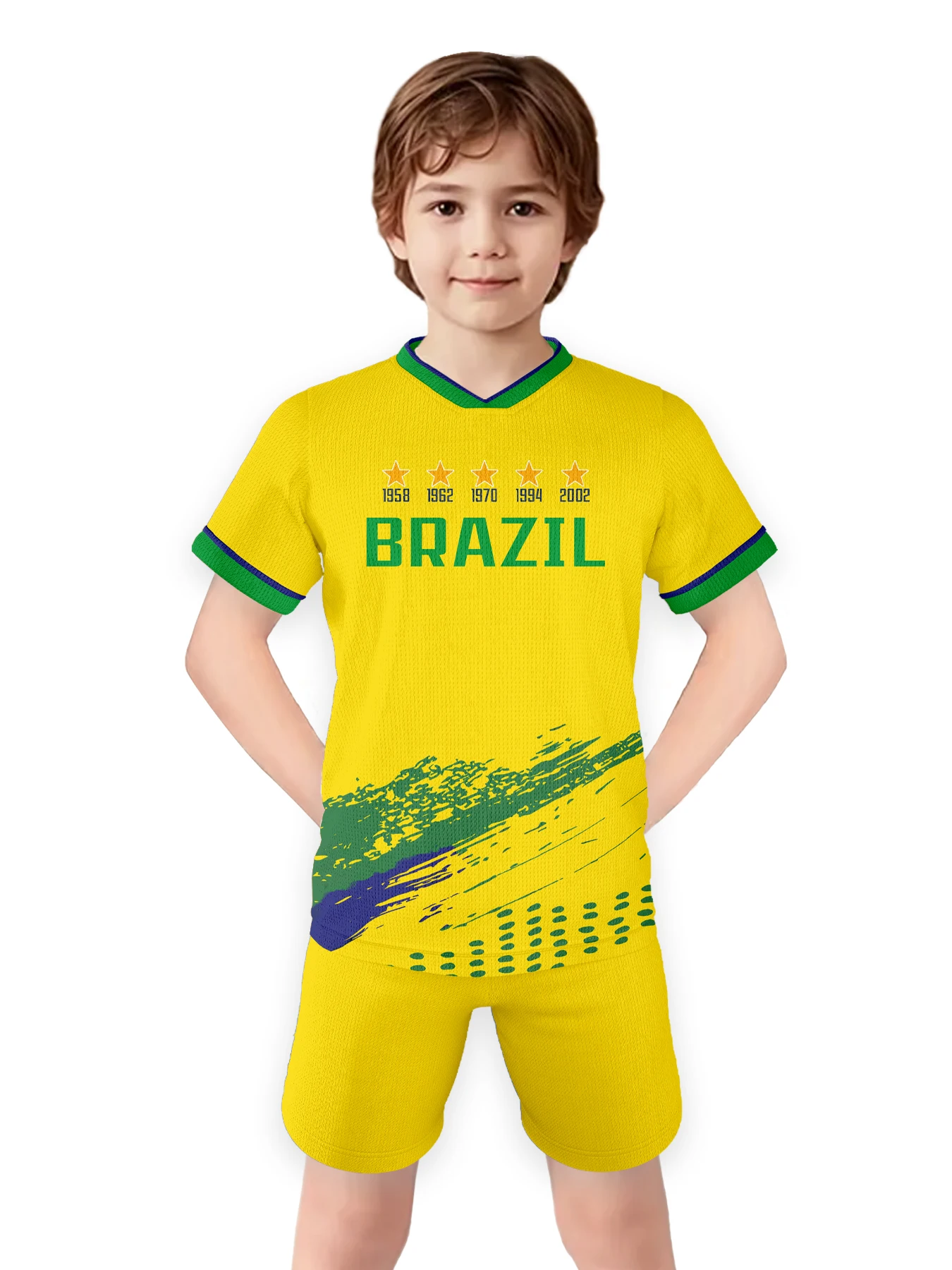 thumbnail image 2 of Kids Brazil Football Kit – Personalized Yellow & Blue Jersey, Shorts, Socks & Bag | Unisex Soccer Uniform Ages 3–13 2 of 5