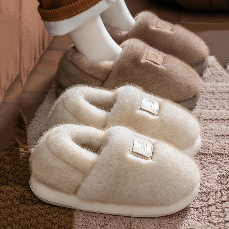 2025 Winter Warm Fluffy Slippers Women Comfort Indoor Soft Sole Cotton Padded Shoes Woman Slip On Anto Slip Plush Slides Female