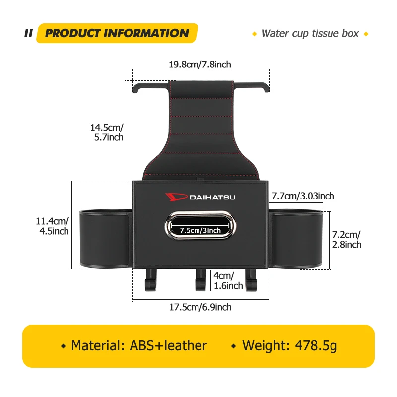 자동차 좌석 뒤 보관함 컵 홀더 티슈 박스 보관 액세서리 Daihatsu Feroza Cuore Storia Rocky Harga Ayla Sigra